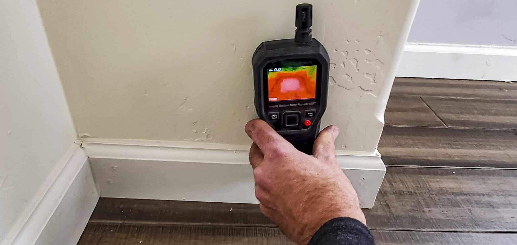 Moisture Meter used in water damage to find wet material, Hidden Plumbing Leak.