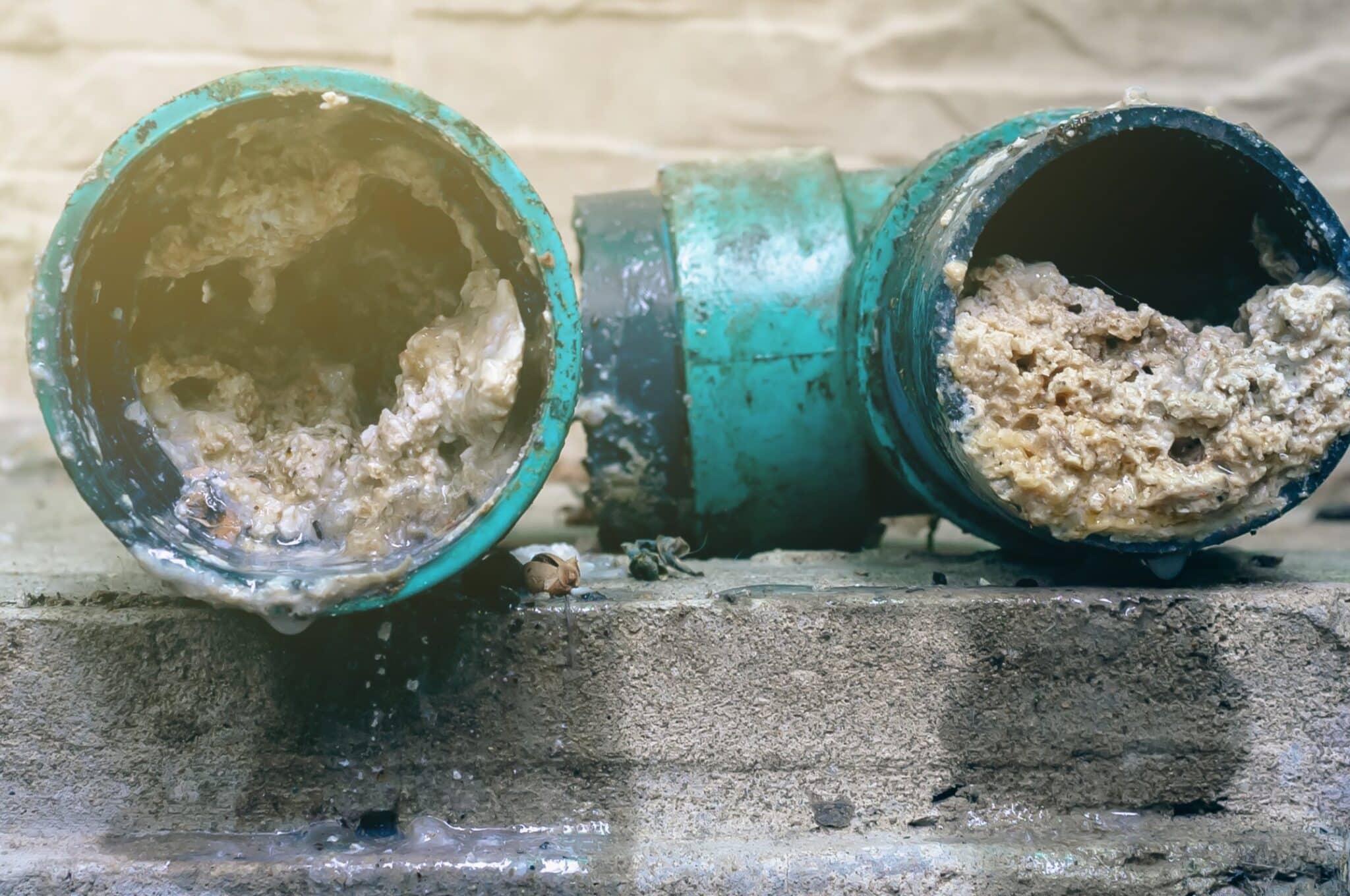 A pipe clogged or sewer with thick fats, oil and grease, Drain and Sewer Line Blockages.